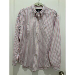 Ralph Lauren Button Down Shirt 16.5 34/35 Striped Mens Red Blue Classic Fit